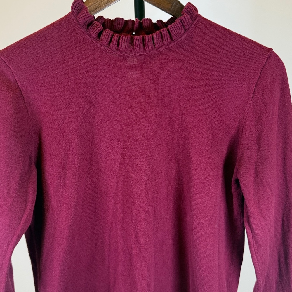 J. Crew Ruffled Mock Neck Long-Sleeve Top - Berry Plum. Size S - Picture 3 of 6